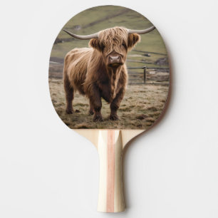 **"Furry Majesty: The Woolly Brown Highland Cow"** Ping Pong Paddle