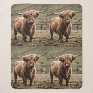 **"Furry Majesty: The Woolly Brown Highland Cow"** Sherpa Blanket