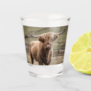 **"Furry Majesty: The Woolly Brown Highland Cow"** Shot Glass