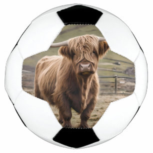 **"Furry Majesty: The Woolly Brown Highland Cow"** Soccer Ball