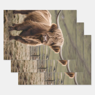 **"Furry Majesty: The Woolly Brown Highland Cow"** Wrapping Paper Sheet