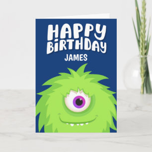 Furry Monster Blue Birthday Card