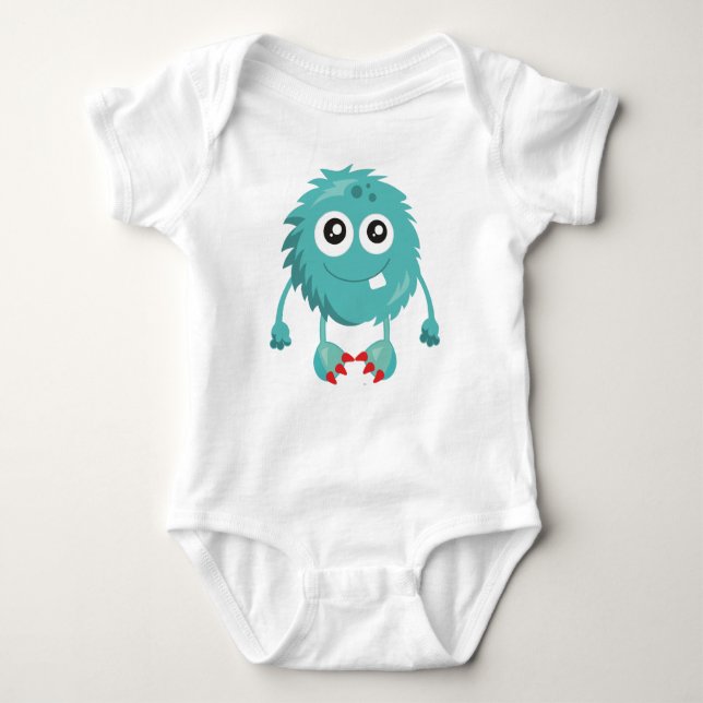Furry Monster, Blue Monster, Cute Monster, Silly Baby Bodysuit (Front)