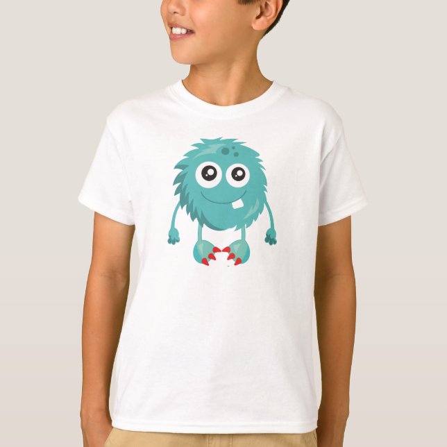 Furry Monster, Blue Monster, Cute Monster, Silly T-Shirt (Front)