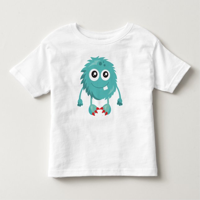 Furry Monster, Blue Monster, Cute Monster, Silly Toddler T-Shirt (Front)