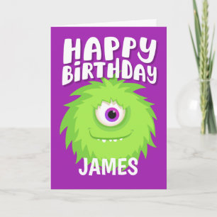 Furry Monster Purple Birthday Card