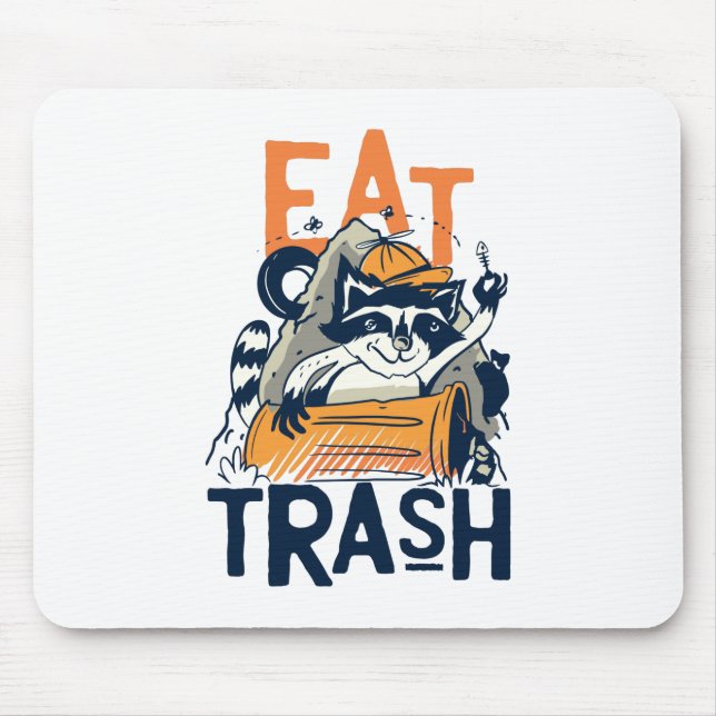 Furry Raccoon with Eat Trash Text Mouse Pad (Front)