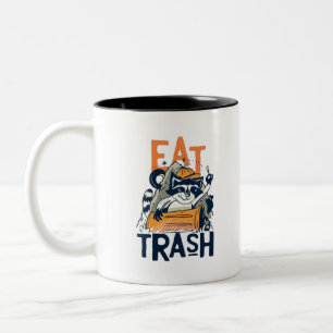 Furry Raccoon with Eat Trash Text Two-Tone Coffee Mug