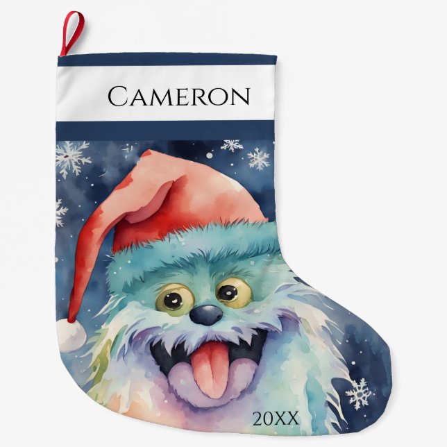 Furry Xmas Monster Large Christmas Stocking (Front)