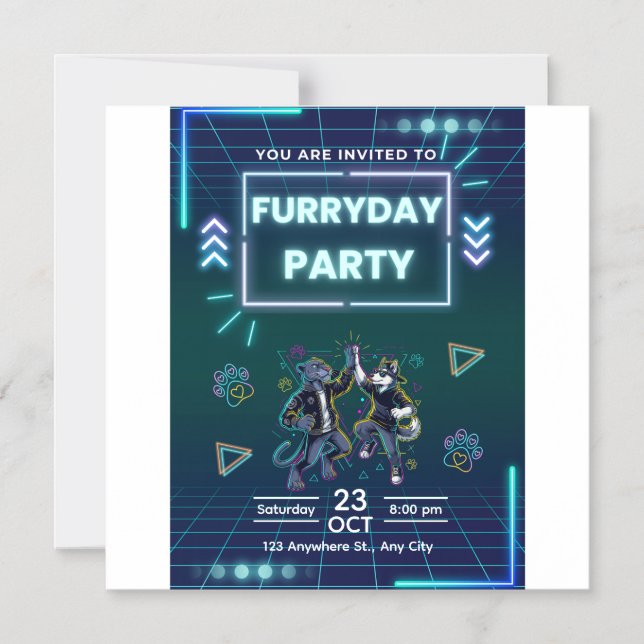 Furryday Party Invitation Retro Neon (Front)