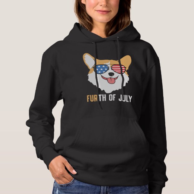 FURth 4th Of July Corgi Dog  American Flag Sunglas Hoodie (Front)