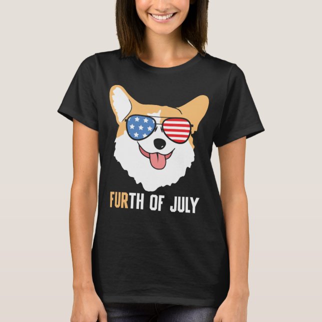 FURth 4th Of July Corgi Dog  American Flag Sunglas T-Shirt (Front)