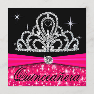 Fuschia Black Quinceanera Princess Tiara Bling Invitation