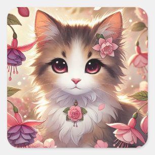 Fuschia Cat Square Sticker