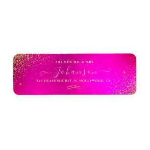 Fuschia+Faux Gold Glitter Return Address Return Address Label