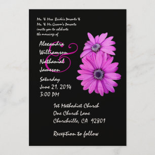 Fuschia Pink and Black Daisy Wedding Invitation
