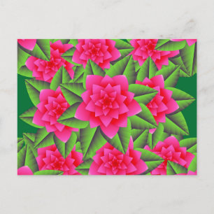 Fuschia Pink Camellias and Green Leaves Postcard