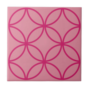 Fuschia pink circle flower repeat pattern on pink ceramic tile