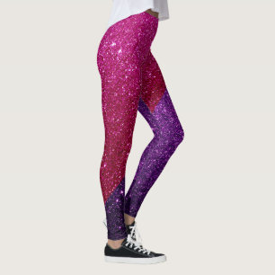 Fuschia Pink & Dark Purple Glitter Glam  Leggings