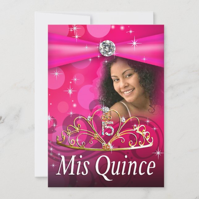 Fuschia Quinceanera 15 Princess Tiara  Photo Invitation (Front)