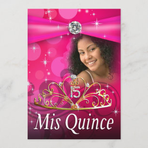 Fuschia Quinceanera 15 Princess Tiara  Photo Invitation
