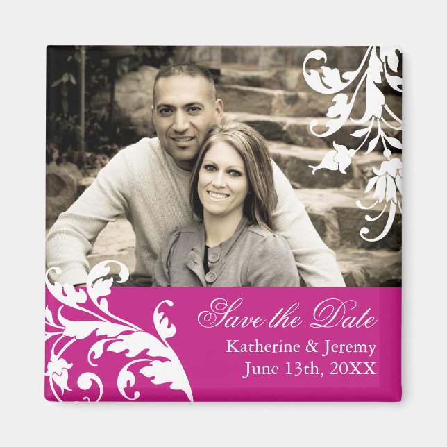 Fuschia Save the Date Wedding Magnet (Front)
