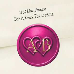 Fuschia Two Hearts Intertwined Monogram Wedding Classic Round Sticker