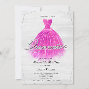 Fuschia wood dress glitter Quinceañera Invitation