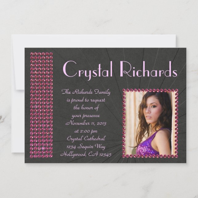 Fuscia Bling Invitation (Front)