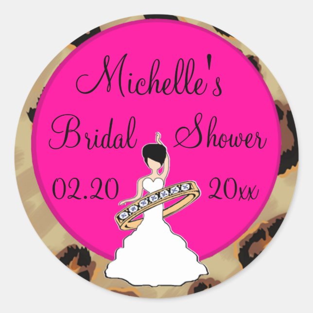 Fuscia Leopard Bridal Shower Stickers (Front)