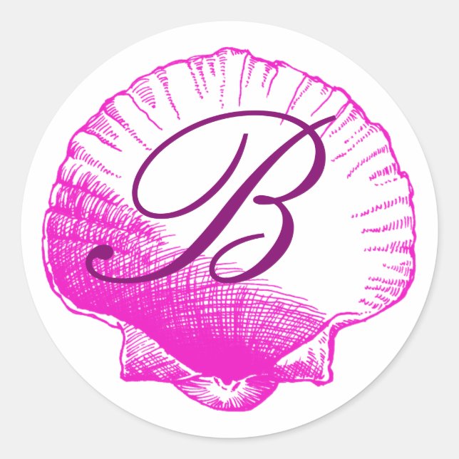 Fuscia Monogrammed Sea Shell Sticker (Front)