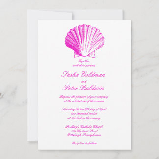 Fuscia Sea Shells Wedding Invitation