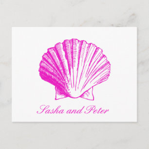 Fuscia Shell Beach Wedding RSVP Postcard