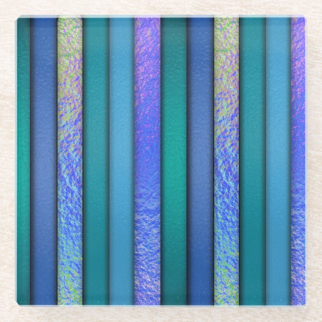 Fused Glass Look Art Ocean Blues Coaster (Front)