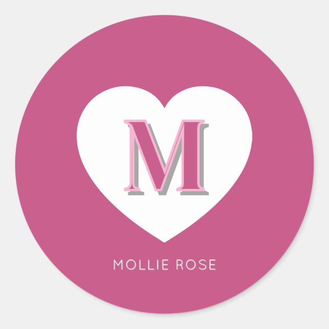 Fushcia Rose Pink Monogram  Classic Round Sticker (Front)