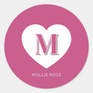 Fushcia Rose Pink Monogram Classic Round Sticker