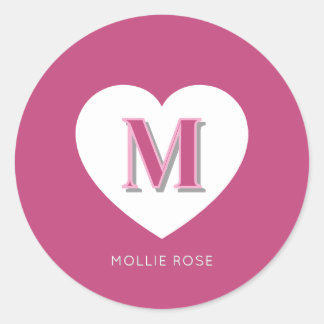 Fushcia Rose Pink Monogram Classic Round Sticker