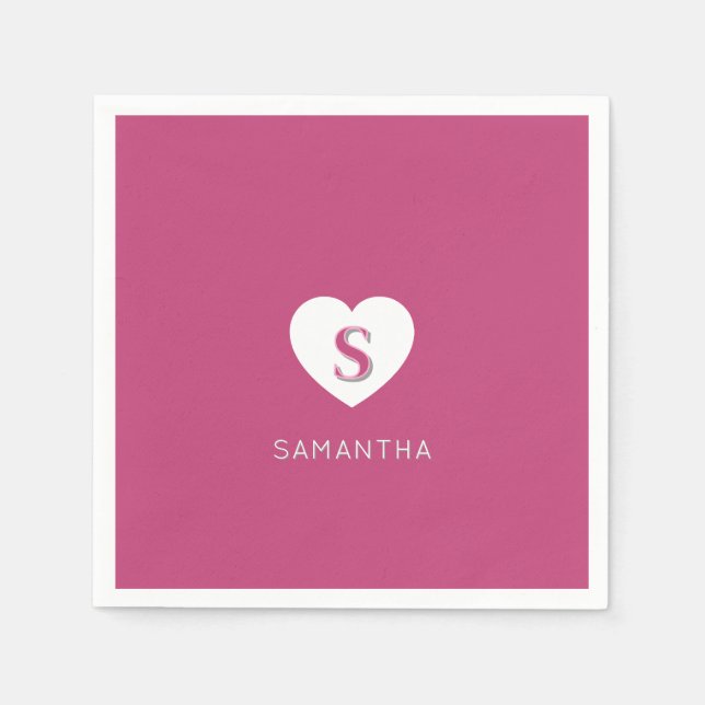 Fushcia Rose Pink Monogram  Napkin (Front)