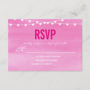 Fushcia Watercolor String Lights RSVP Card