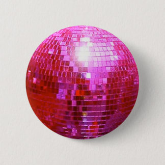 FUSHIA DISCO BALL DANCE PARTY 6 CM ROUND BADGE