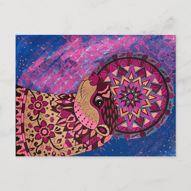 Fushia Floral Otter Postcard (Front)