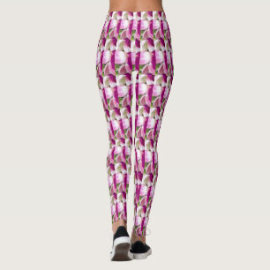Fushia green lavender white small print leggings