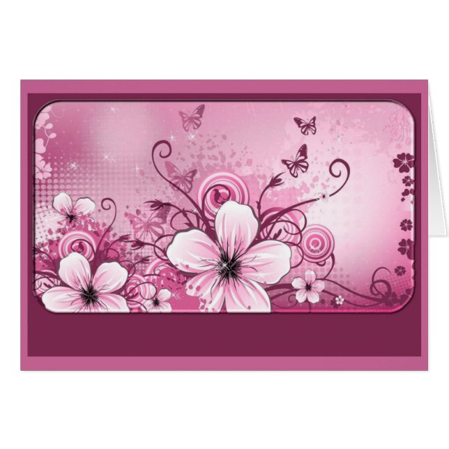 Fushia Pink Floral Note Card (Front Horizontal)