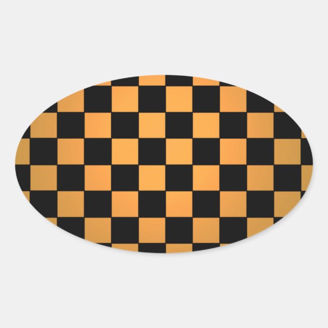Fusion Chequerboard Gold White Black Mod Retro Oval Sticker (Front)