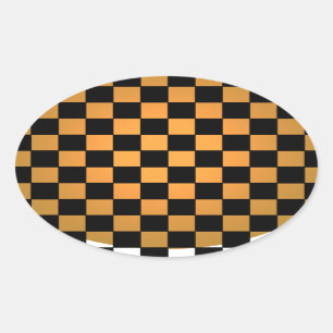 Fusion Chequerboard Gold White Black Mod Retro Oval Sticker