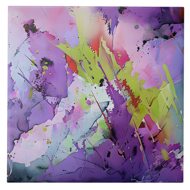 "Fusion of Hues" Contemporary Abstract Art     Ceramic Tile (Front)