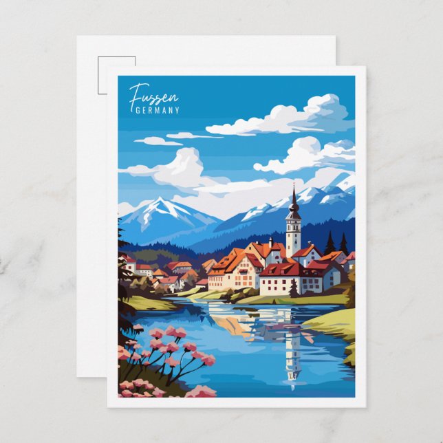 Fussen Germany vintage travel illustration Postcard (Front/Back)