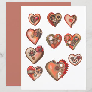 Fussy cut watercolor steampunk hearts cute