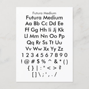 Futura Medium - Zazzle Font Sampler Sheet Postcard