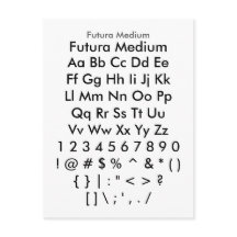 Futura Medium - Zazzle Font Sampler Sheet